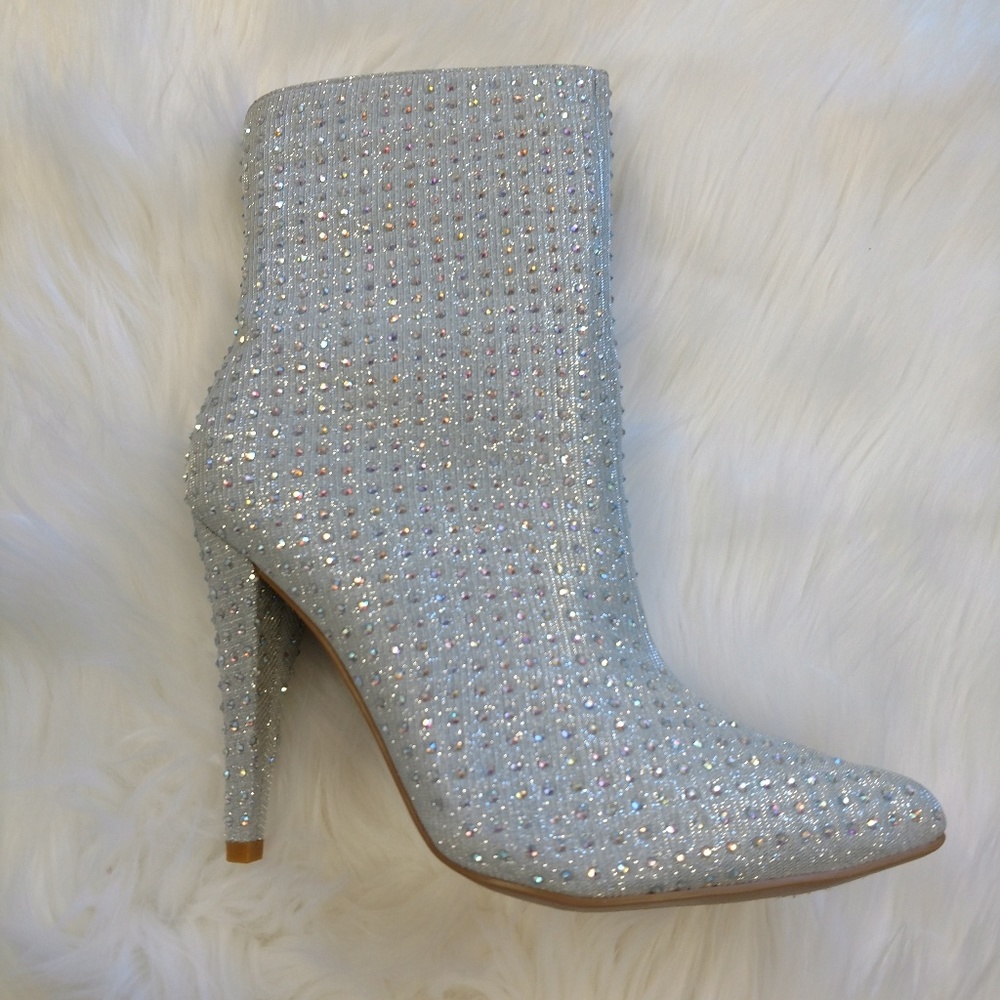 Silver Rhinestone Heel Bootie